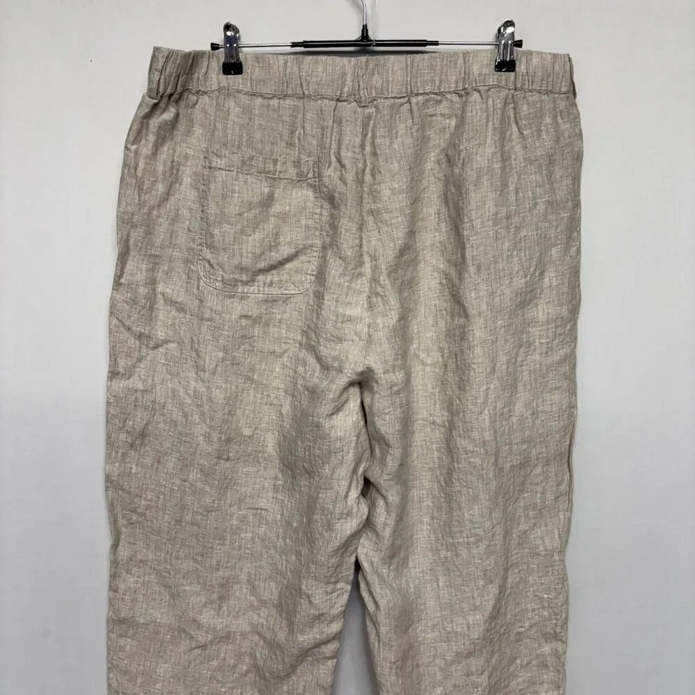 Quince Women Wide Leg 100% Linen Crop Pants Size 2X Beige D127 -22